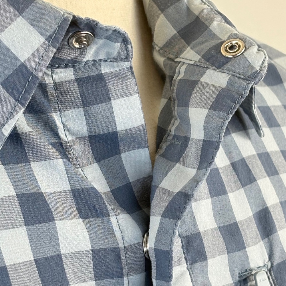 Alaskan Hardgear Men's XL Slim Fit Blue Gingham Short Sleeve Shirt Zipper Pocket - Picture 6 of 9